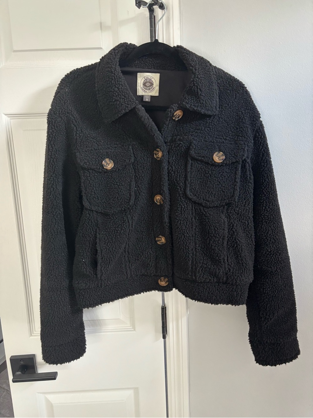 Ashley By 26 International Black Teddy Button-Front Jacket